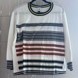 CAbi Black and White Crewneck Sweater with Stripes